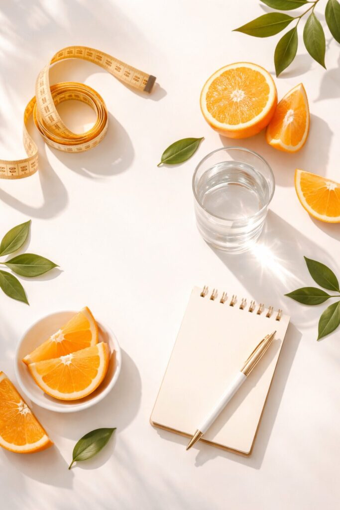 Bright and vibrant wellness flat lay orange peel trick weight loss