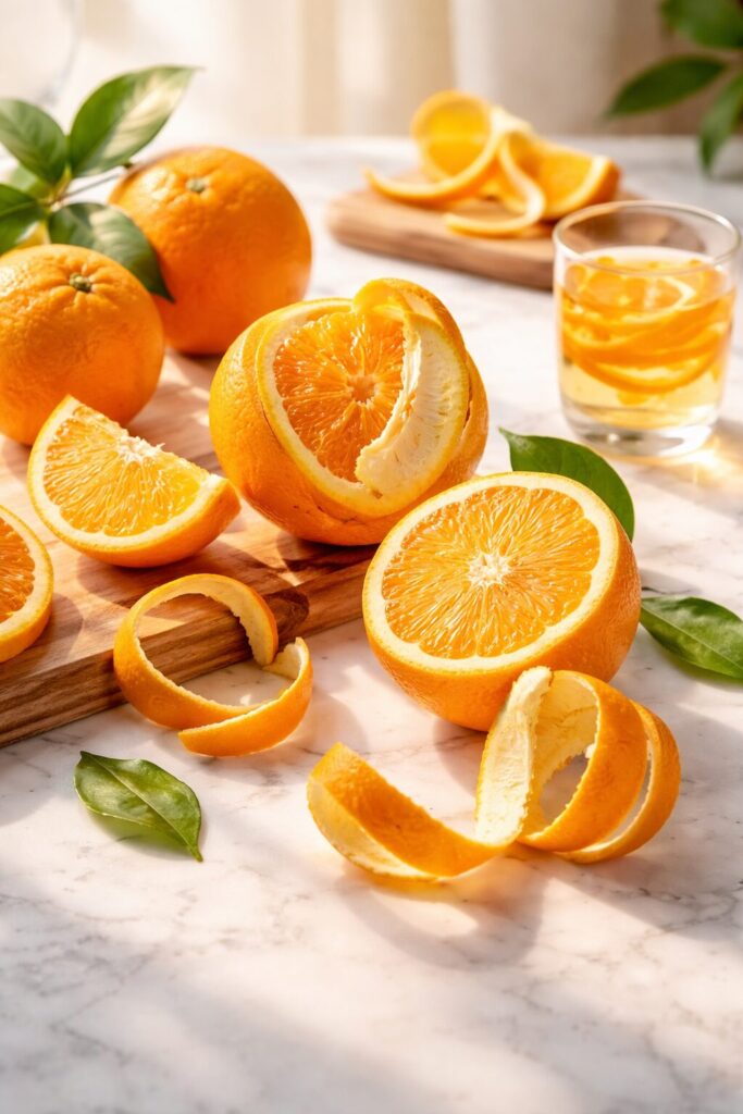 Vibrant Seville oranges on marble orange peel trick weight loss